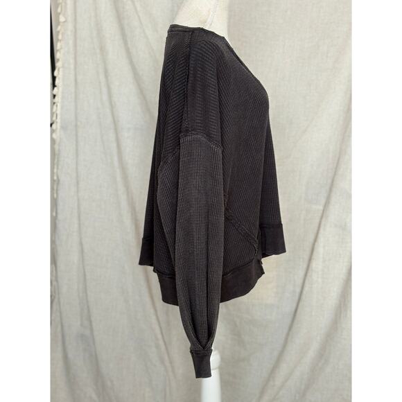 Free People We the Free Black Buttercup Thermal Long Sleeve Top Size XS - Picture 3 of 8